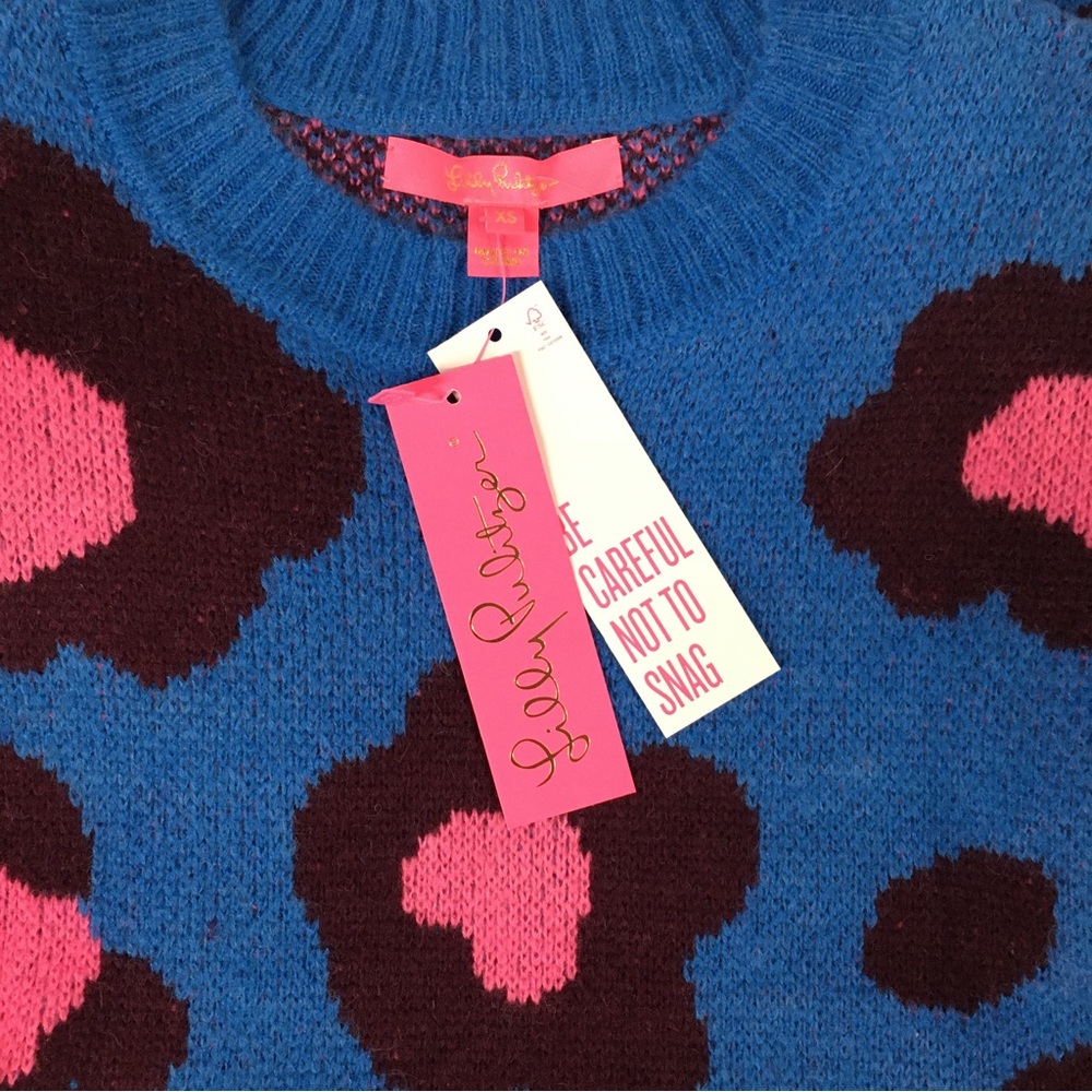 Lilly Pulitzer Ferrara Sweater Blue Flare Growl and Prowl Jacquard Print Size XS - Picture 13 of 16